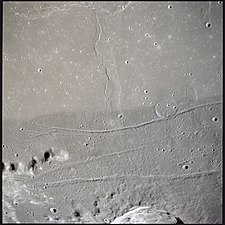 Some of the strongest tonal, color, and structural contrasts among mare materials occur in Mare Serenitatis. This color Apollo 17 image shows that the dark materials were emplaced before the lighter materials near the top.