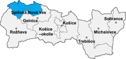 Localisation du distrct de Spišská Nová Ves dans la région de Košice (carte interactive)