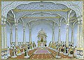 The Royal Chamber in the Public Audience Hall in the Middle of Yazdah Darreh, with the Ruler, Alam Bahador Badshah, and the Great Commanders, a page from the Lady Coote Album.
