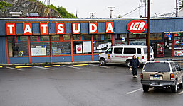 Tatsuda's IGA in Ketchikan, Alaska, in June 2007. Established in 1916, the business predates the establishment of the IGA brand seen on its storefront. This location closed in 2020 after a landslide hit the store and was later demolished.