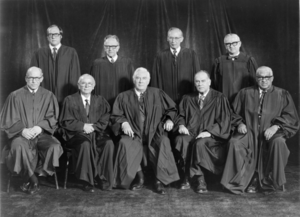 Black-and-white photograph of the nine justices of the Supreme Court in their judicial robes