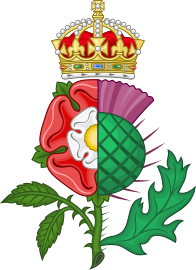 Badge of James VI & I. Thistle dimidiated with a Tudor rose