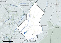 Carte en couleur présentant le réseau hydrographique de la commune