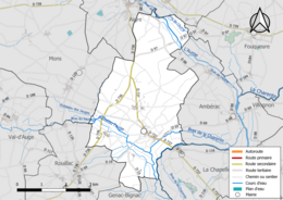 Carte en couleur présentant le réseau hydrographique de la commune