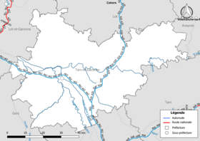 Carte du réseau routier national (autoroutes et routes nationales) dans le département de Tarn-et-Garonne