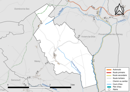 Carte en couleur présentant le réseau hydrographique de la commune