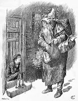A Christmas Puzzle, (Father Christmas: "Now, my little man, where's your stocking?") Punch, 1895