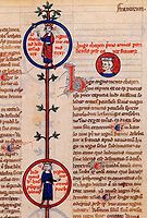 Illustrations from a copy of Gui's Arbor genealogiae regum francorum produced in the 1330s, showing the Carolingian kings Lothair and Louis V