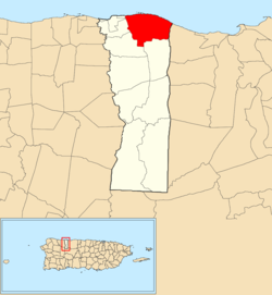 Location of Carrizales within the municipality of Hatillo shown in red