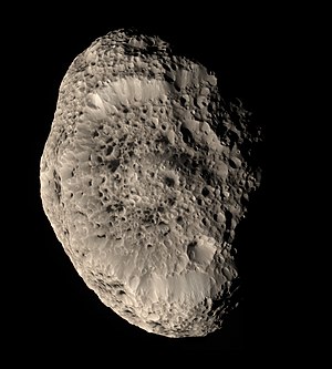 Hyperion in approximately natural color; acquired by Cassini spacecraft