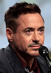Robert Downey Jr. in front of a microphone