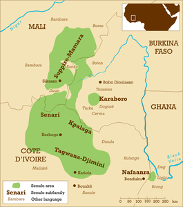 Map of Senufo languages, by Mark Dingemanse