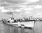 Balao-class GUPPU-type submarine diesel-electric attack submarine surfaced and in port in an undated photograph.