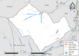 Carte en couleur présentant le réseau hydrographique de la commune