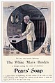 Advertisement for Pears soap from the 1890s promoting cleanliness as "a first step towards lightening the White Man's Burden."[13]