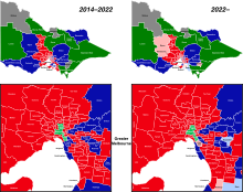 Electoral district boundaries of the Victorian Legislative Assembly before and after the 2021 redistribution