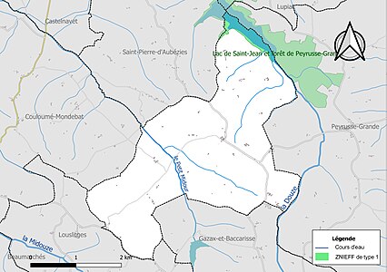 Carte de la ZNIEFF de type 1 sur la commune.