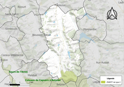 Carte de la ZNIEFF de type 2 sur la commune.