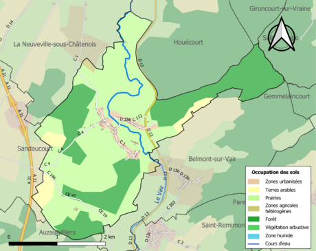 Carte en couleurs présentant l'occupation des sols.