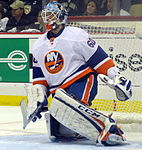 New York Islanders reservmålvakt Anders Nilsson i Stanley Cup-slutspelet mot Pittsburgh Penguins den 9 maj 2013.