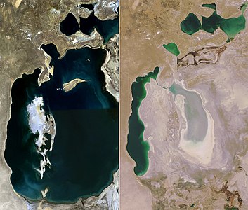 Comparison of Aral Sea between 1989 and 2008, by NASA (edited by Intagli and Martin H.)