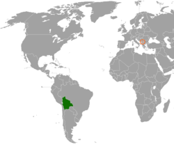 Map indicating locations of Bolivia and Kosovo