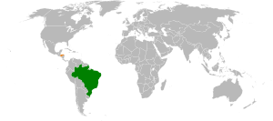 Mapa indicando localização do Brasil e de Honduras.