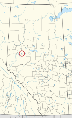 A map of the province of Alberta showing 80 counties and 145 small Indian reserves. One is highlighted with a red circle.