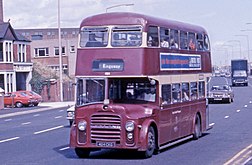 A Leyland PD3A1 in crimson lake and cream livery used until 1972