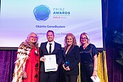 Aaron Rees (DWC Marketing and Communications Manager) and Dame Julie Christie (DWC Trustee) at the 2022 PRINZ Awards.
