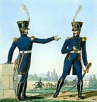 Uniforme bleu d'apparat d'un chef de bataillon de l'armée napoléonienne.