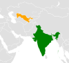 Location map for India and Uzbekistan.