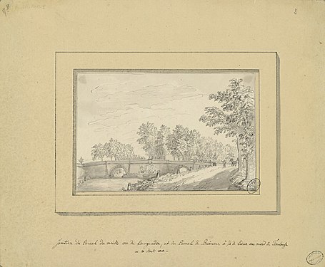 Jonction du Canal du Midi ou de Languedoc, et du Canal de Brienne à 1/4 de lieue au nord de Toulouse le 21 août 1818, dessin à l'encre, fonds Ancely de la bibliothèque municipale de Toulouse