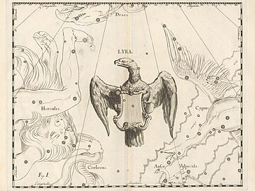 ヨハネス・ヘヴェリウス『Prodromus Astronomiae』(1690) に描かれたこと座 (Lyra)。