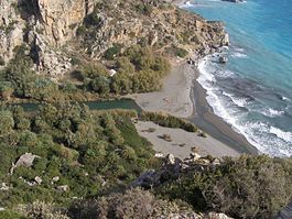 Praia de Preveli, no fim da garganta de Kourtaliotico