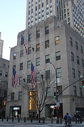 Facade of International Building North, a six-story structure attached to the main tower, as seen from Fifth Avenue and 51st Street