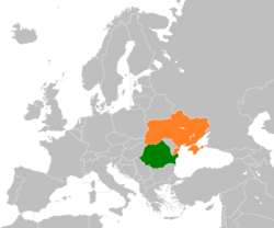 Map indicating locations of Romania and Ukraine
