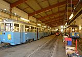 Historic trams at the Djurgården depot