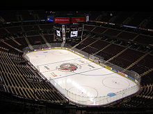 skating rink inside arena, surrounded by seating