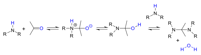 Reaction of secondary amine with a carbonyl group