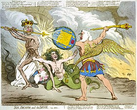 James Gillray 1792 Sin, Death, and the Devil un des modèles utilisés par David pour la composition des figures centrales du tableau.