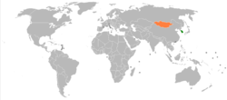 South KoreaとMongoliaの位置を示した地図