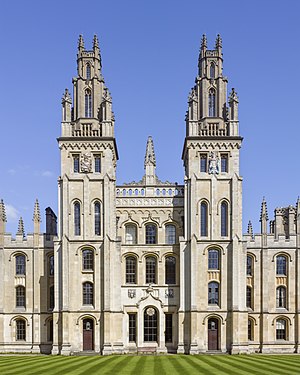 The towers of All Souls College, designed by the architect Nicholas Hawksmoor (c. 1661 – 1736)