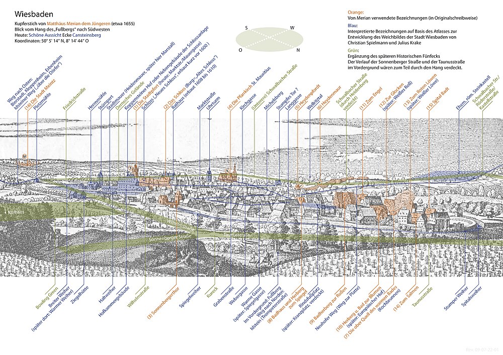 Erklärungen und Ergänzungen zu Merians Stadtansicht von Wiesbaden 1644