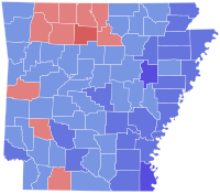 Map of County results of the 1990 Arkansas gubernatorial election.