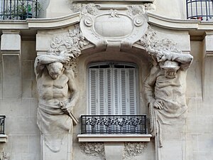 Atlantes, 1911, façade du 199-201, rue de Charenton à Paris.