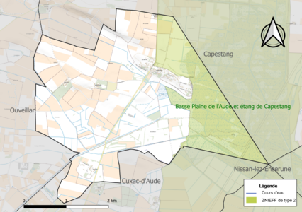 Carte de la ZNIEFF de type 2 sur la commune.