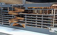 Cutaway model of the building's interior, showing the various floors and central ramp