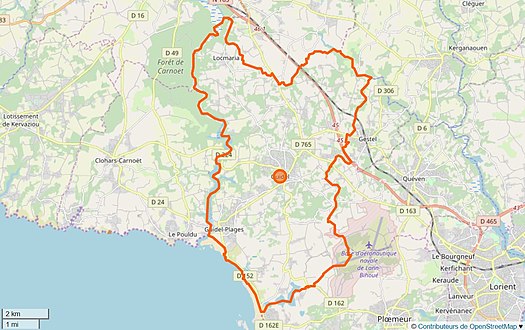 Carte en couleurs représentant les limites d'une commune.