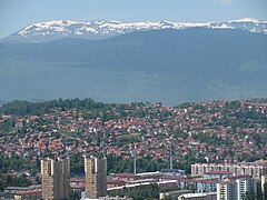 Bjelašnica (snowy peaks) view of Sarajevo city